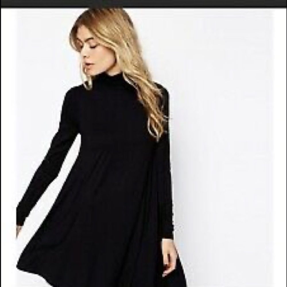 NWT COS VIRGIN WOOL MIDI BLACK A- LINE FLARE DRESS SIZE L .